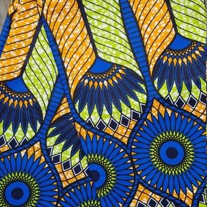 Blue, Orange, and Green Feather Super Supreme Ankara Wax Cotton Print Fabric